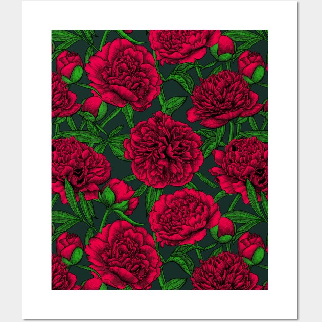 Night peony garden in red and green Wall Art by katerinamk